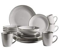 MÄSER Metallic Rim - Vajilla moderna para 4 personas con borde de latón, 16 piezas con formas de coupe sin bordes, color gris