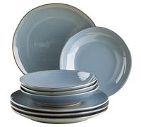 MÄSER Nottingham - Juego de platos vintage para 4 personas, 8 piezas, con plato de cena y plato de sopa en aspecto retro irregular, redondo, gres, azul y gris