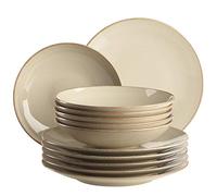 MÄSER Ossia 931734 - Juego de platos para 6 personas con diseño vintage mediterráneo, 12 piezas, con platos hondos y platos llanos, cerámica, color gris arena