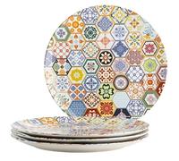 MÄSER Serie Amarante, platos grandes redondos con decoración especial de azulejos, juego de 4, ideal también como plato de pizza, plato de servir y plato decorativo, 4 platos jumbo de cerámica de alta