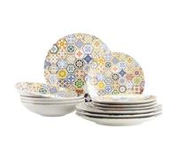 MÄSER Serie Amarante - Vajilla de 12 piezas para 4 personas con decoración especial de azulejos, juego de platos hondos, platos llanos y platos de postre con decoración colorida de gres
