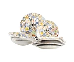 MÄSER Serie Amarante - Vajilla de 12 piezas para 4 personas con decoración especial de azulejos, juego de platos hondos, platos llanos y platos de postre con decoración colorida de gres