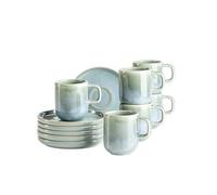 MÄSER Serie Cordelia - Juego de tazas de café para 6 personas (gres de alta calidad, 12 piezas, incluye 6 tazas de espresso y 6 platillos de gres, color verde)