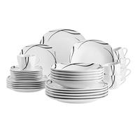 MÄSER Serie Decora, Vajilla para 6 personas, 30 piezas en forma cuadrada, elegante, atemporal, porcelana