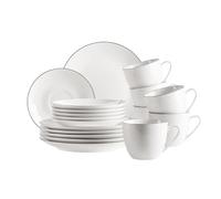 MÄSER Serie Felise, elegante vajilla de café para 6 personas, atemporal, con borde negro, porcelana, color blanco