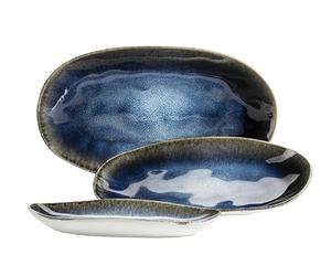 MÄSER Serie Frozen - Juego de 3 platos de cerámica para servir en 3 tamaños, diseño vintage, esmalte moteado, gres, color azul, pequeño