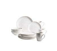 MÄSER Serie Frozen - Vajilla de cerámica para 4 personas, 16 piezas, con formas orgánicas, servicio moteado, color blanco