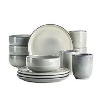 MÄSER Serie Livio - Juego de vajilla de desayuno para 4 personas con tazas de café sin asas, modernas formas nórdicas, servicio de 12 piezas, gres, color verde