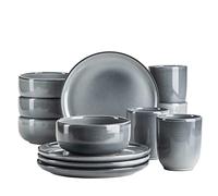 MÄSER Serie Livio - Juego de vajilla de desayuno para 4 personas con tazas de café sin asas, modernas formas nórdicas, servicio de 12 piezas, gres, gris