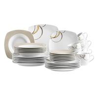 MÄSER Serie Nela - Vajilla cuadrada de 30 piezas para 6 personas, color blanco y marrón