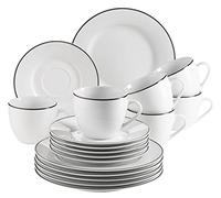 Mäser, Serie Nola - Juego de café para 6 personas, color blanco con borde negro, juego de 18 piezas con tazas de café, platillos y platos de postre, color blanco