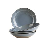 MÄSER Serie Nottingham, juego de 4 platos hondos con juego de líneas de filigrana y esmalte elegante, platos hondos grandes para pasta y sopas de cerámica en aspecto vintage moderno, gres, gris y azul