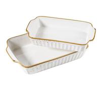 MÄSER Serie Pintar - Juego de 2 cacerolas de alta calidad con moldes en dos tamaños, con esmalte claro, motas visuales marrones y borde fino de aspecto vintage hecho a mano, porcelana