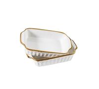 MÄSER Serie Pintar - Juego de 2 cazuelas de 2 piezas de 23 x 14,5 cm, con esmalte claro, motas visuales marrones y borde fino de aspecto vintage hecho a mano, porcelana