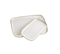 MÄSER Serie Pintar, juego de 2 placas de alta calidad con placas en dos tamaños, forma cuadrada moderna, esmalte claro, motas marrones visuales y borde fino en aspecto vintage hecho a mano, porcelana