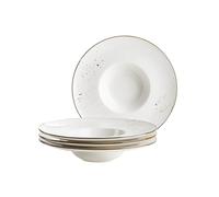 MÄSER Serie Pintar - Juego de platos gourmet de alta calidad, 4 piezas con 26 cm de diámetro, borde ancho, con esmalte claro, motas marrones visuales y borde fino de aspecto vintage, porcelana