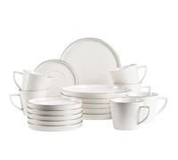 MÄSER, Serie Sita, juego de platos para 6 personas, vajilla de porcelana blanca con borde dorado, sencillo y elegante, porcelana, color blanco