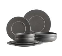 MÄSER Serie Unico, vajilla para 2 personas, atemporal, elegante, 8 piezas de cerámica, gres, antracita