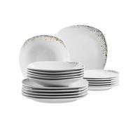 Mäser Space Dust - Juego de platos para 4 personas con diseño de puntos reducidos, 18 piezas, con platos planos, platos hondos y platos de postre, porcelana, color blanco