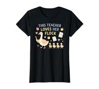 Maestra ama a su rebaño Lindo Ganso patitos educador Escolar Camiseta gráfica económica, Mujer, Negro, L