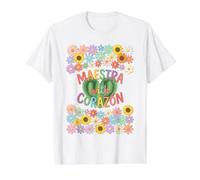 Maestra con Corazón Cactus Floral Teacher Camiseta gráfica económica, Hombre, Blanco, L