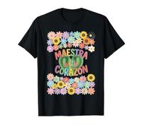 Maestra con Corazón Cactus Floral Teacher Camiseta gráfica económica, Hombre, Negro, XL