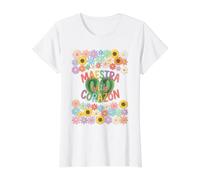 Maestra con Corazón Cactus Floral Teacher Camiseta gráfica económica, Mujer, Blanco, L