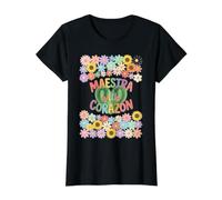 Maestra con Corazón Cactus Floral Teacher Camiseta gráfica económica, Mujer, Negro, S