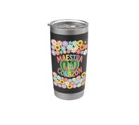 Maestra con Corazón Cactus Floral Teacher Vaso térmico de acero inoxidable de doble pared