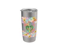Maestra con Corazón Cactus Floral Teacher Vaso térmico de acero inoxidable de doble pared