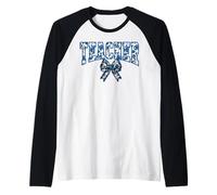 Maestra Coqueta Toile Azul Lazo Floral Primera Vuelta al Camiseta Manga Raglan