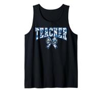 Maestra Coqueta Toile Azul Lazo Floral Primera Vuelta al Camiseta sin Mangas