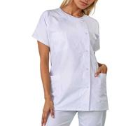 maestra mujer con capucha corta dividida con cremallera cálida camisa trabajo niña delantal elegante médico algodón trabajo manga corta sanitaria enfermera farmacéutica laboratorio, Weiß