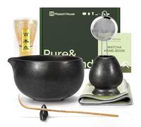 Maestri House Juego de batidores de matcha, 7 piezas de kit de cerámica para matcha, incluye cuenco de matcha, batidor y soporte, cuchara de té, soporte para cucharas, tamiz de acero y paño de té