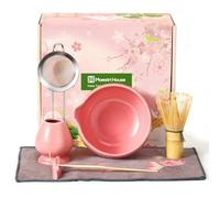 Maestri House Matcha Kit 7 Piezas, Kit Te Matcha para la Ceremonia Japonesa, Batidor de Bambú, Cuenco Matcha, Cuchara, Soporte de Batidor, Colador, Regalo ideal para los Amantes del Matcha (Rosa)