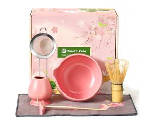 Maestri House Matcha Kit 7 Piezas, Kit Te Matcha para la Ceremonia Japonesa, Batidor de Bambú, Cuenco Matcha, Cuchara, Soporte de Batidor, Colador, Regalo ideal para los Amantes del Matcha (Rosa)