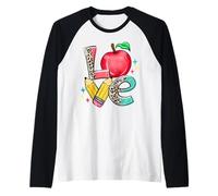 Maestro Apple Love Pencil Leopard Regreso a la Escuela Camiseta Manga Raglan