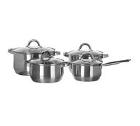 Maestro MR-2021 Batería de Cocina Acero Inoxidable, 8 Piezas, Inducción, 3 Cacerolas, 1 Cazo, 4 Tapas de Cristal + Salvamanteles de Acero Inoxidable, Apta Para Todo Tipo de Cocinas, Apta Lavavajillas