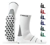 Maestro - Calcetines de fútbol para hombre y mujer con almohadillas antideslizantes, ideales para fútbol, baloncesto, deportes, Blanco, Medium