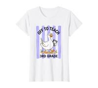 Maestro de Escuela de Tercer Grado Rayas de Ganso Tonto Camiseta gráfica económica, Mujer, Blanco, L