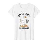 Maestro de Escuela de Tercer Grado Tonto Ganso Divertido Camiseta gráfica económica, Mujer, Blanco, XL
