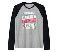 Maestro de Primaria ¿Cuál es tu súper Poder? Educador Divertido Camiseta Manga Raglan