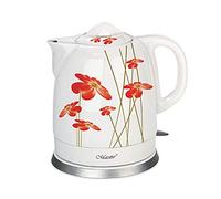 Maestro Hervidor eléctrico de cerámica MR066, diseño de flores, 1,5 l, color blanco y rojo