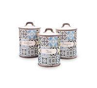 Maestro Holiday in Porto MR-20005-03CS - Juego de 3 recipientes de cerámica | Té y azucarero | 800 ml con junta de silicona, diseño elegante, decorativo y funcional