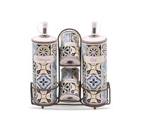 Maestro Holiday in Porto MR-20005-04S Set de especias de cerámica | 4 recipientes + soporte metálico | diseño elegante | cerámica de calidad | idea de regalo para cocina y mesa