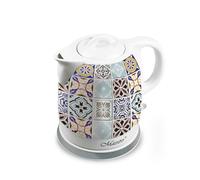 Maestro MR-066-Porto hervidor de agua cerámica 1,5 L 1200 W diseño elegante inalámbrico HOLIDAY IN PORTO Azulejos Base giratoria 360° indicador de nivel de agua