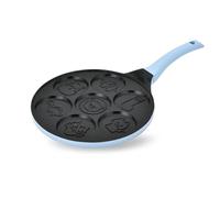 MAESTRO MR-1222 Sartén para tortitas de 26 cm con diseño de emoticono sonriente, antiadherente, mango de silicona, apta para placas de inducción, de gas, eléctricas y vitrocerámicas (Azul)
