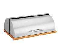 Maestro MR-1672S Panera de Mesa para Guardar Pan, Tapa Deslizante, Contenedor para Almacenamiento Pan y Bollería, Diseño Elegante, Acero Inoxidable, Madera, Bread Box