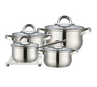 Maestro MR-2021 Batería de Cocina Acero Inoxidable, 8 Piezas, Inducción, 3 Cacerolas, 1 Cazo, 4 Tapas de Cristal + Salvamanteles de Acero Inoxidable, Apta Para Todo Tipo de Cocinas, Apta Lavavajillas