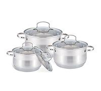 Maestro MR-3512-6M Batería de Cocina Acero Inoxidable, 6 Piezas, Inducción, 3 Cacerolas, 3 Tapas de Cristal, Apta Para Todo Tipo de Cocinas, Apta Lavavajillas